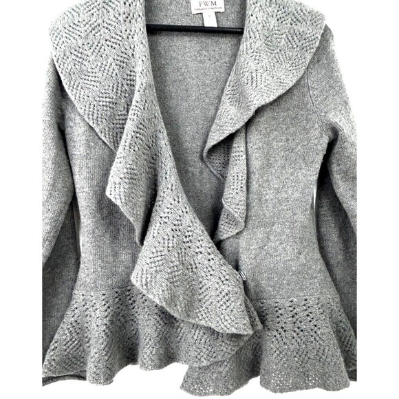 FWM Fennwright Manson Gray Wool Sweater Cardigan Peplum Wrap Womens Sz M 1101R4 - Picture 8 of 12